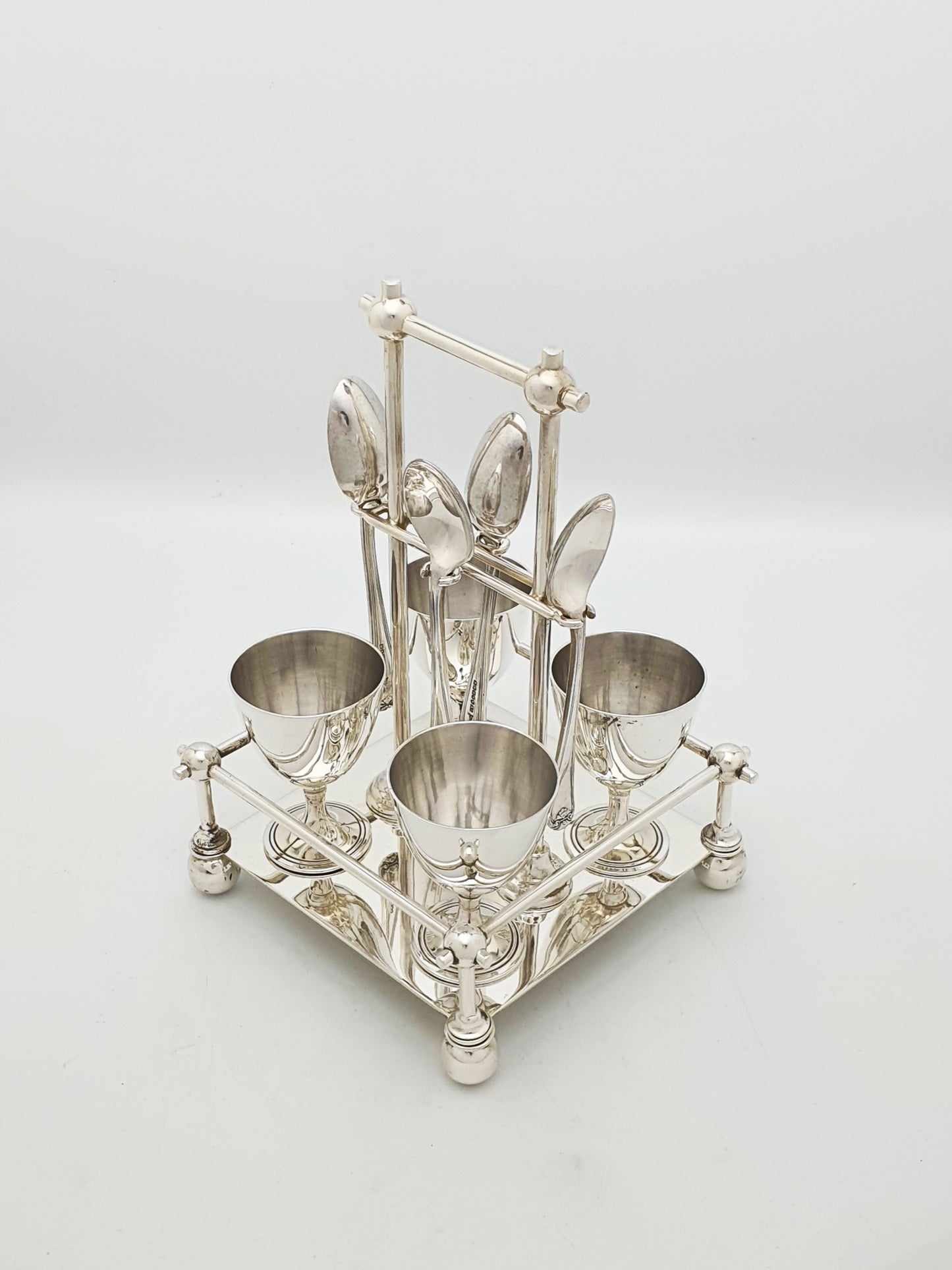 Christopher Dresser Style Silver Plated Egg Cruet Set – circa 1890