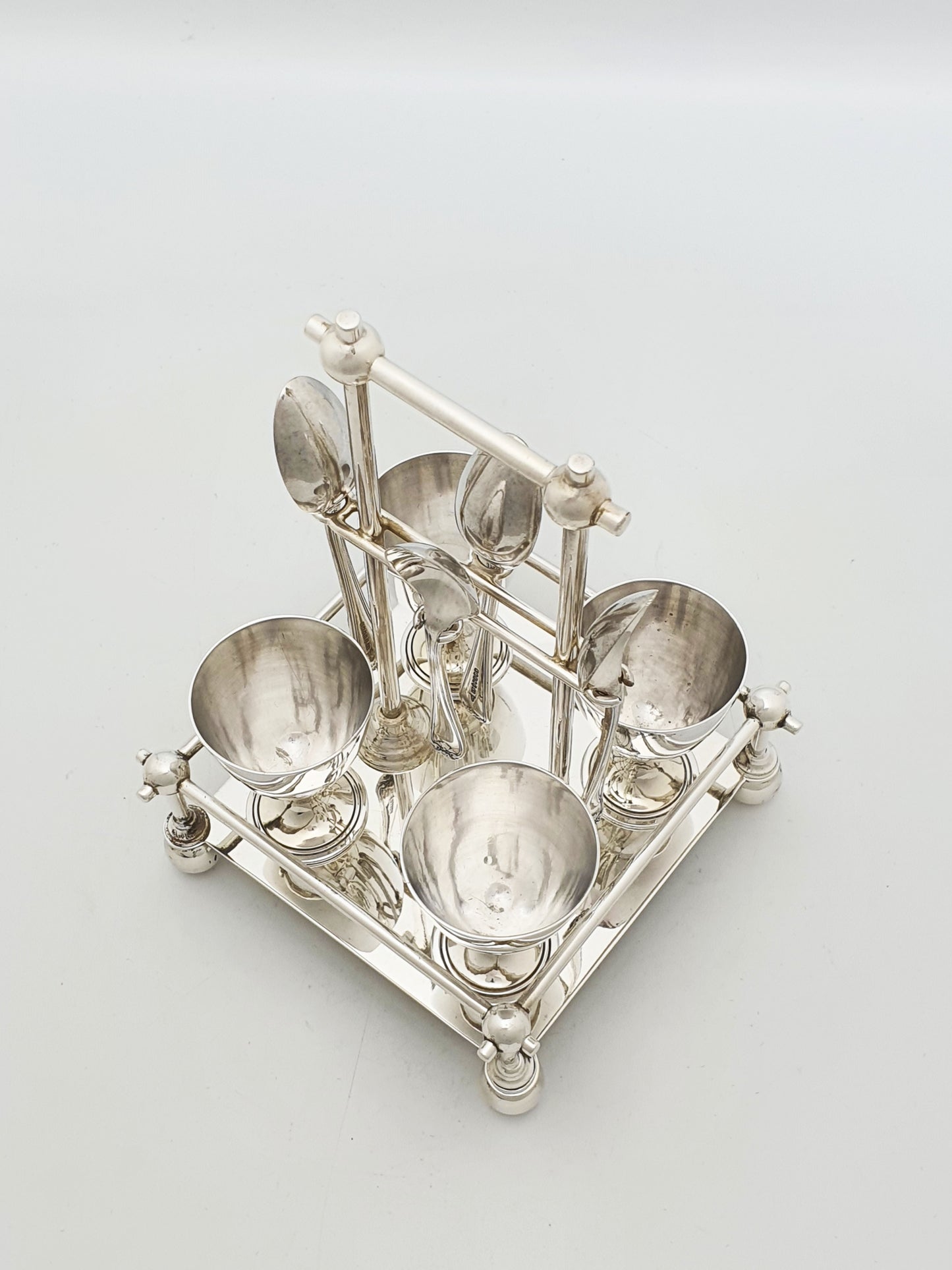 Christopher Dresser Style Silver Plated Egg Cruet Set – circa 1890