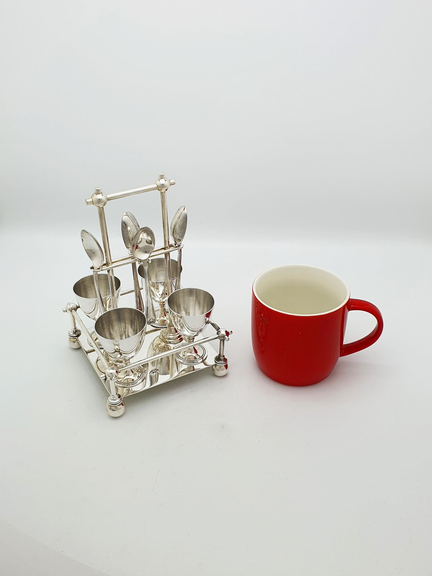 Christopher Dresser Style Silver Plated Egg Cruet Set – circa 1890