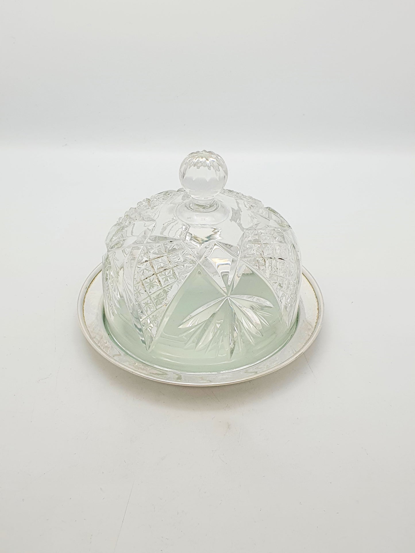 Lovely Antique Silver Plated Cheese Dish With Cut Glass Dome – circa 1920