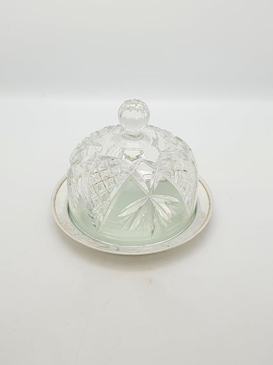 Lovely Antique Silver Plated Cheese Dish With Cut Glass Dome – circa 1920