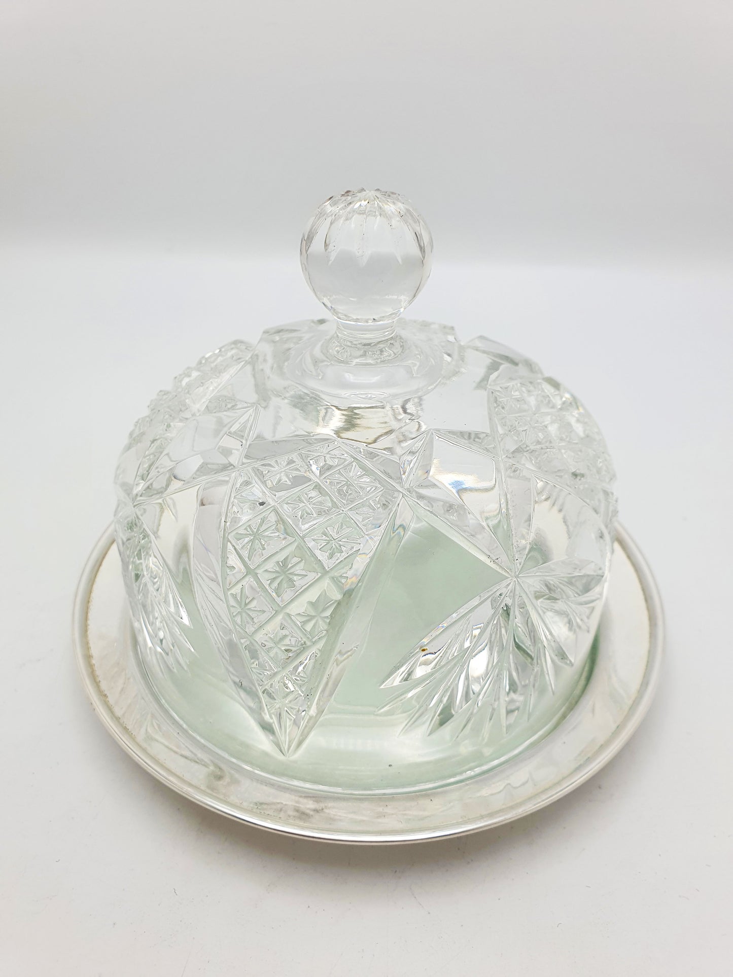 Lovely Antique Silver Plated Cheese Dish With Cut Glass Dome – circa 1920