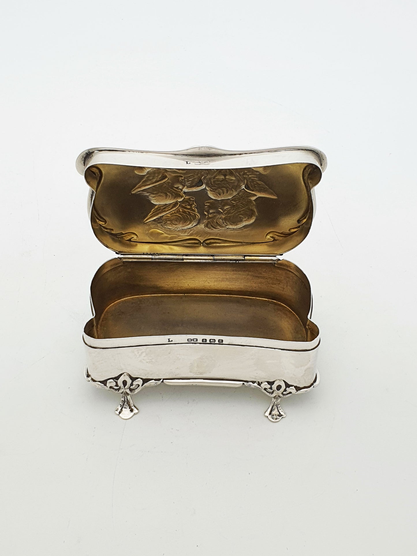 Antique Edwardian Solid Silver and Gilt Interior Trinket Box - 1906