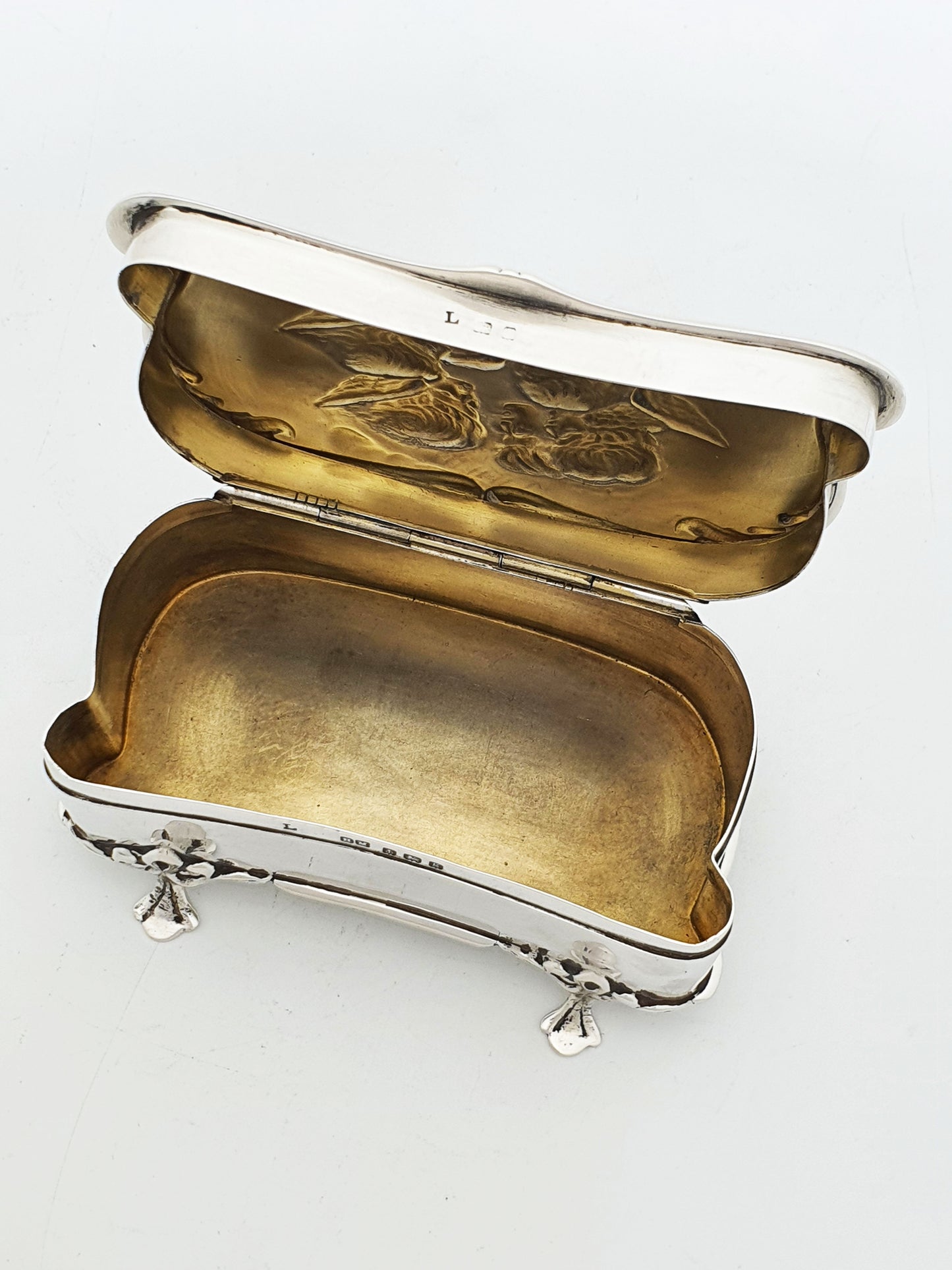 Antique Edwardian Solid Silver and Gilt Interior Trinket Box - 1906