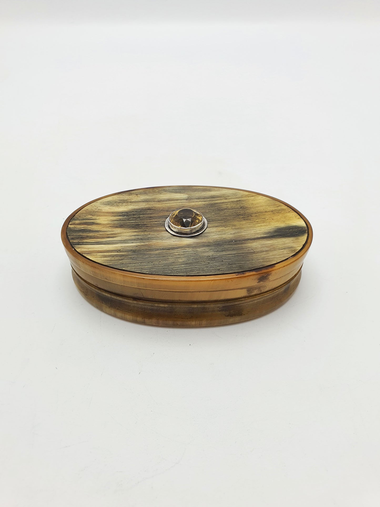 Antique Victorian Horn Snuff Box With Faceted Citrine Decoration – circa 1880