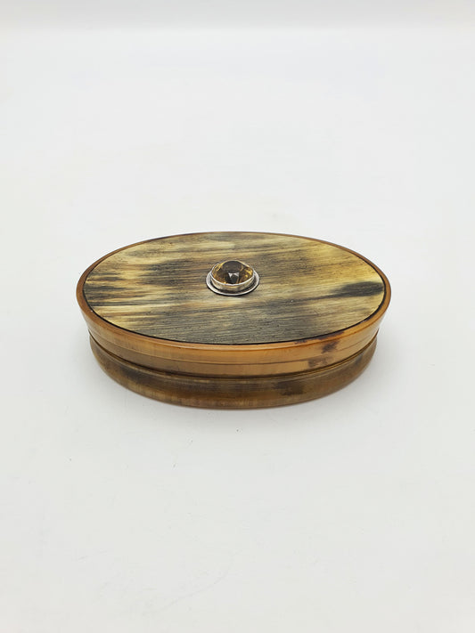 Antique Victorian Horn Snuff Box With Faceted Citrine Decoration – circa 1880