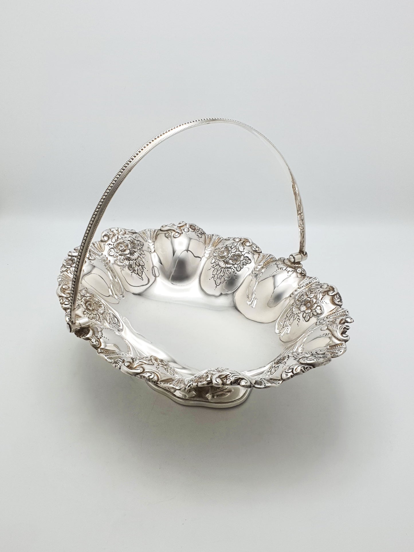 Antique Edwardian Silver Plated Basket With Floral Repoussé Rim – circa 1905