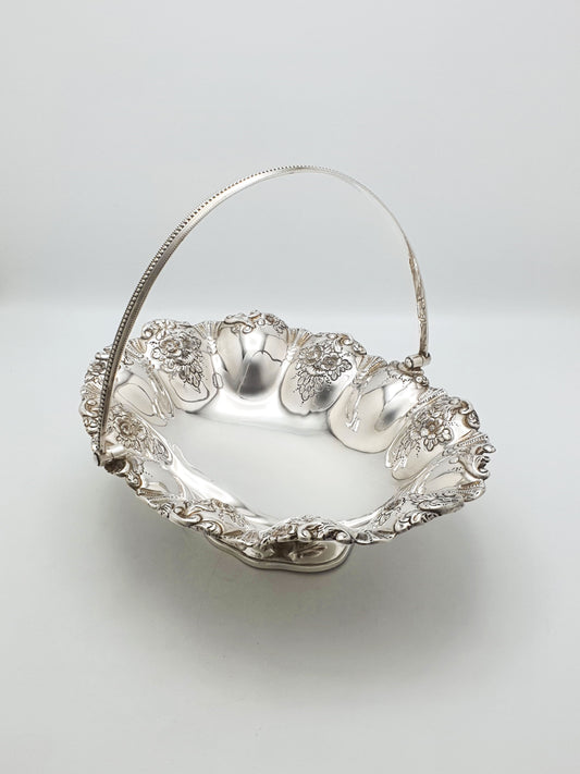 Antique Edwardian Silver Plated Basket With Floral Repoussé Rim – circa 1905