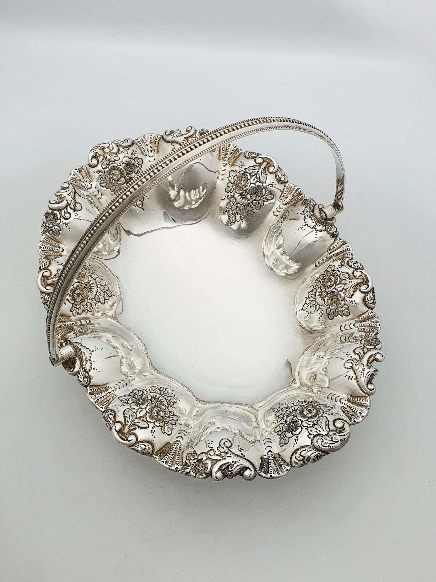 Antique Edwardian Silver Plated Basket With Floral Repoussé Rim – circa 1905
