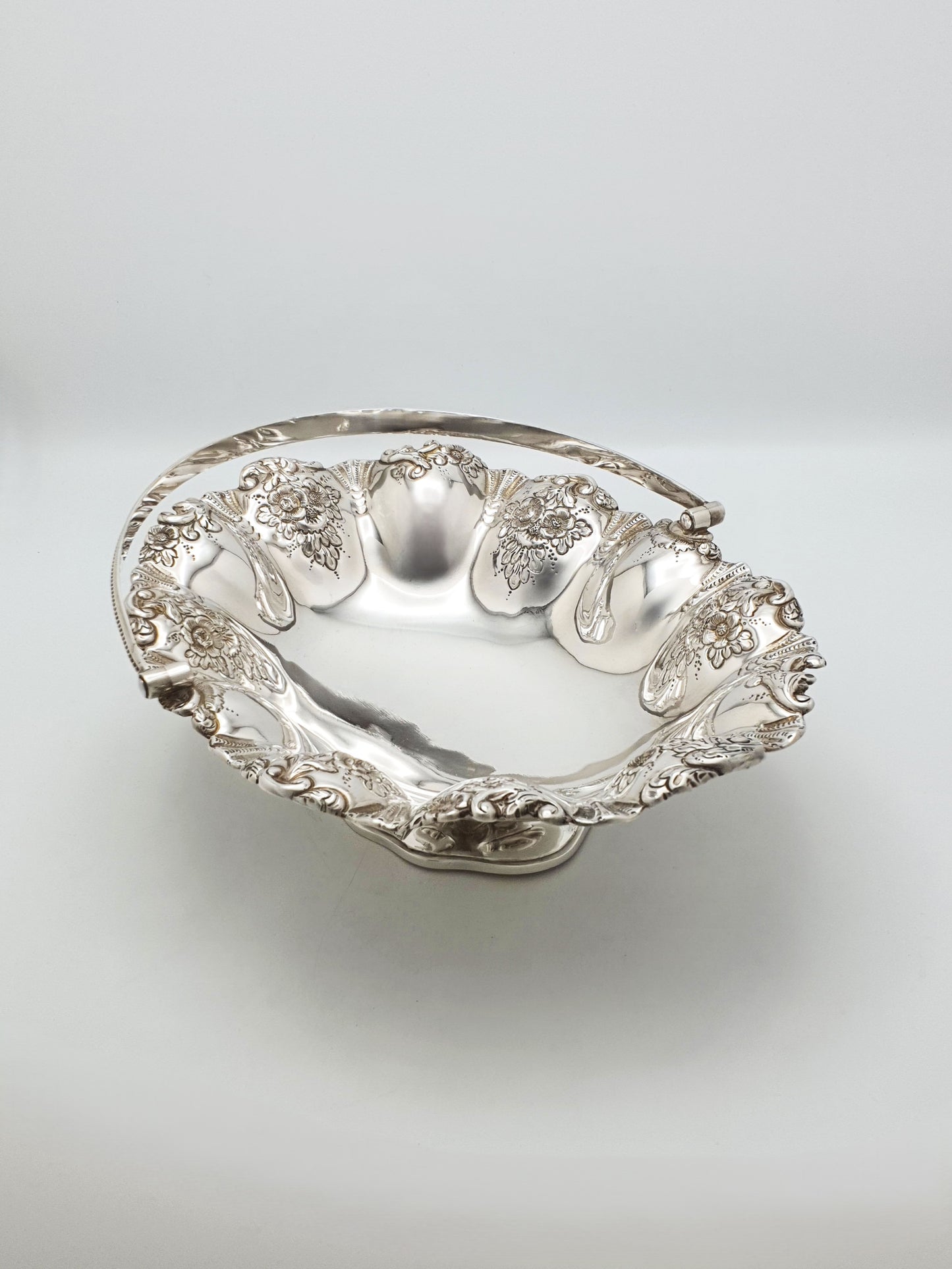 Antique Edwardian Silver Plated Basket With Floral Repoussé Rim – circa 1905