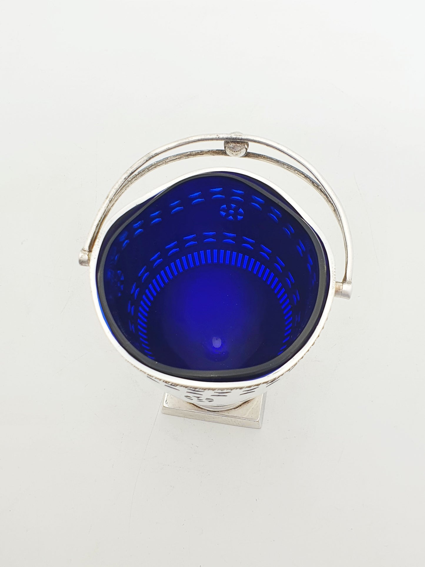 Antique Silver Plate Pierced Sugar Bowl With Cobalt Glass Liner & Sifter – circa 1905