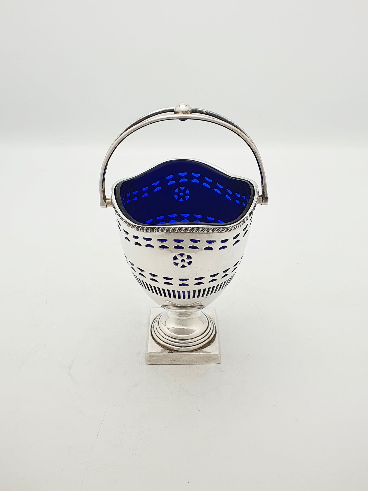 Antique Silver Plate Pierced Sugar Bowl With Cobalt Glass Liner & Sifter – circa 1905