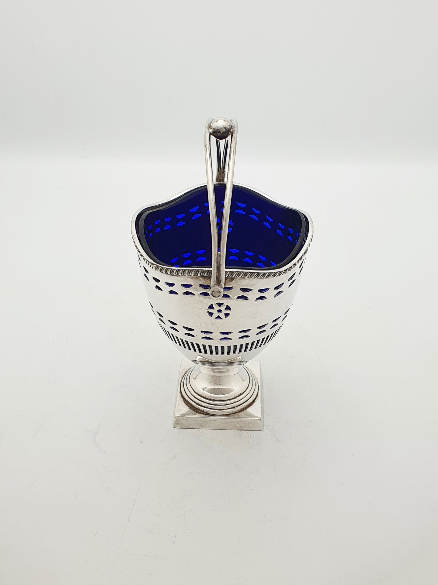 Antique Silver Plate Pierced Sugar Bowl With Cobalt Glass Liner & Sifter – circa 1905
