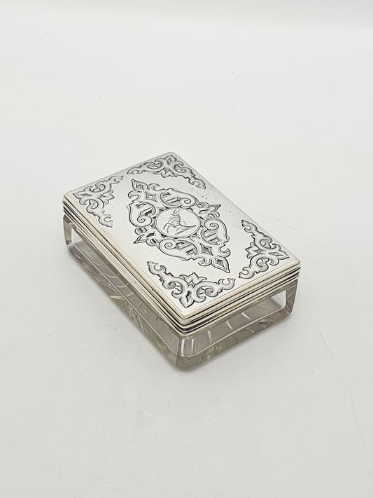 Lovely Antique Victorian Sterling Silver & Cut Glass Trinket Box – 1844