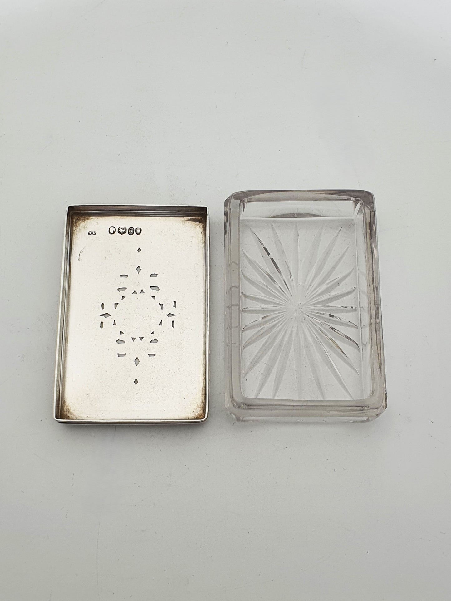 Lovely Antique Victorian Sterling Silver & Cut Glass Trinket Box – 1844