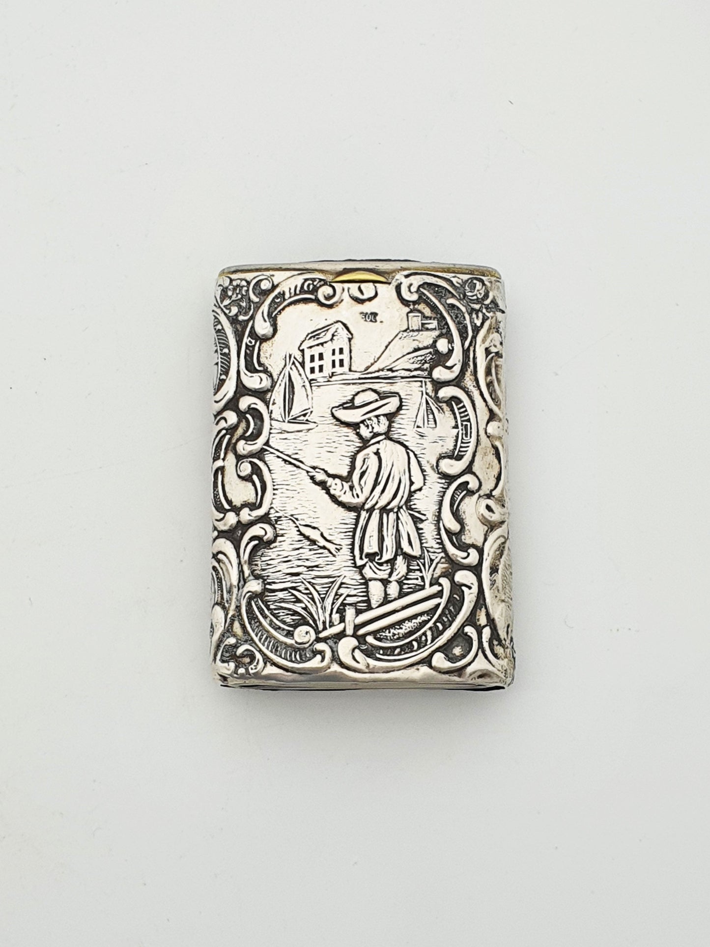 Continental 800 Silver Sleeved Vesta Case With Scenic Relief – circa 1900