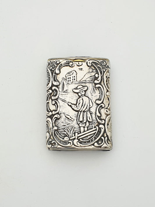 Continental 800 Silver Sleeved Vesta Case With Scenic Relief – circa 1900