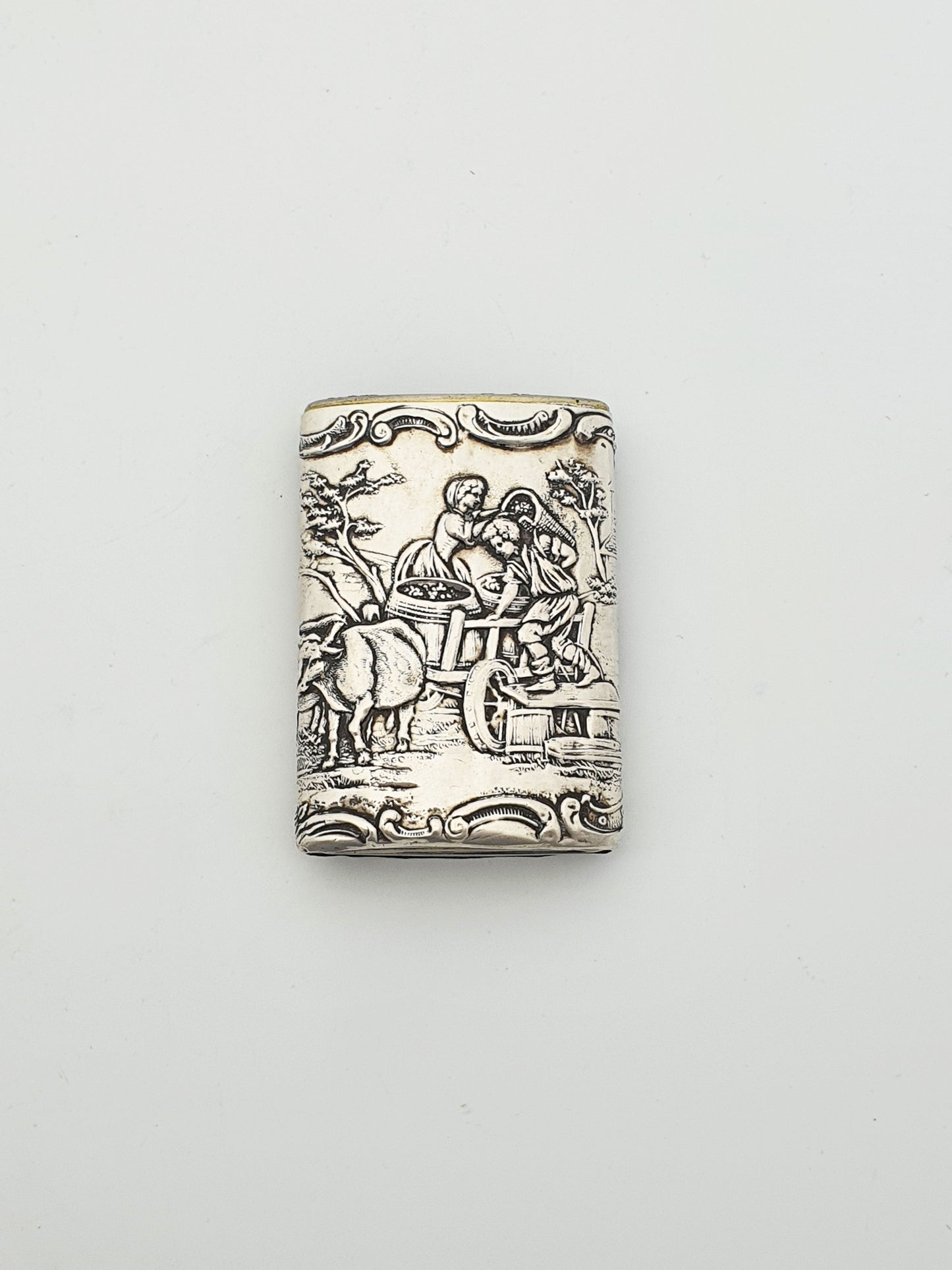 Continental 800 Silver Sleeved Vesta Case With Scenic Relief – circa 1900