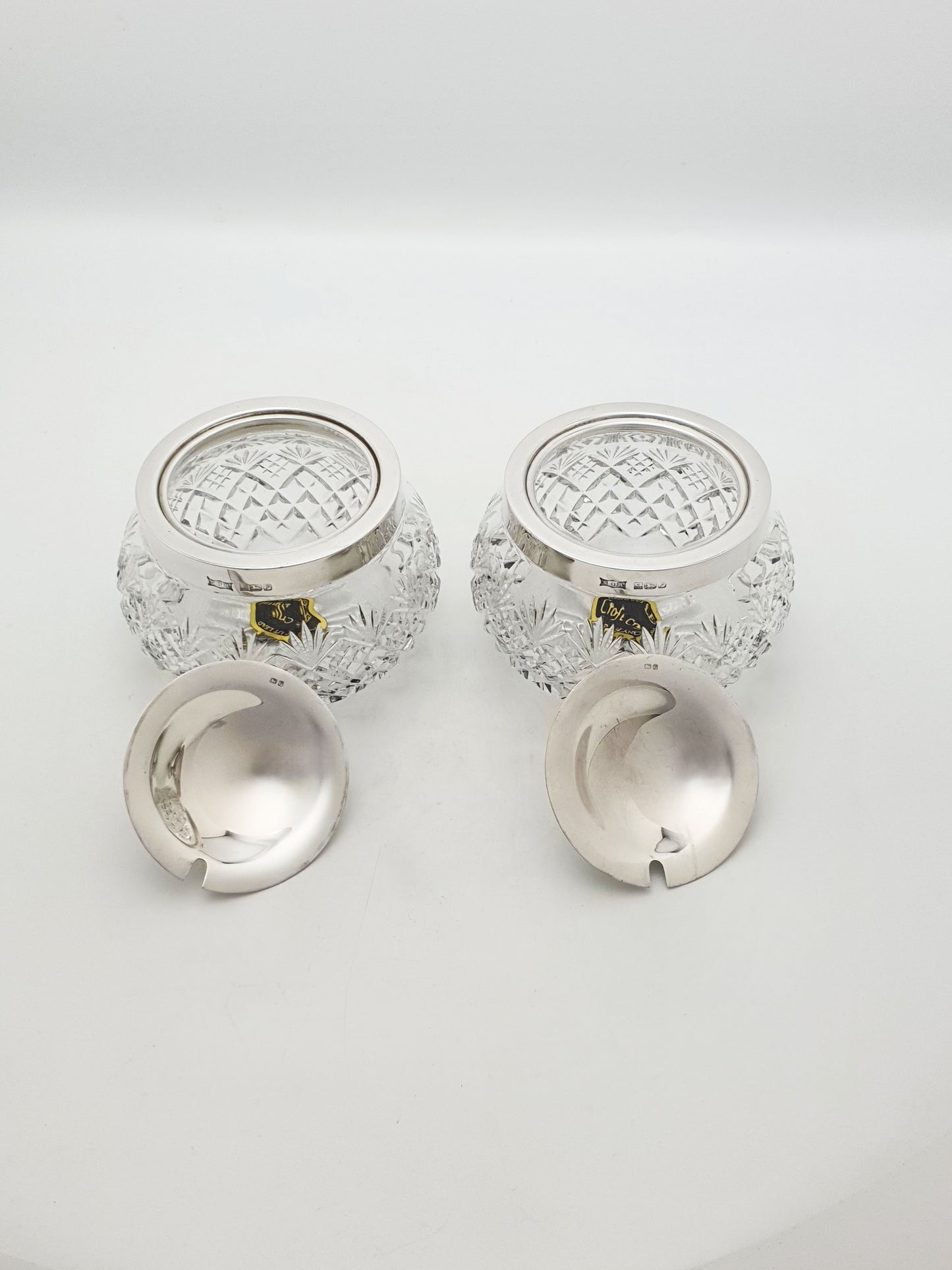 Lovely Pair Of Cut Glass Preserve Jars With Sterling Silver Lids And Collars - 1989