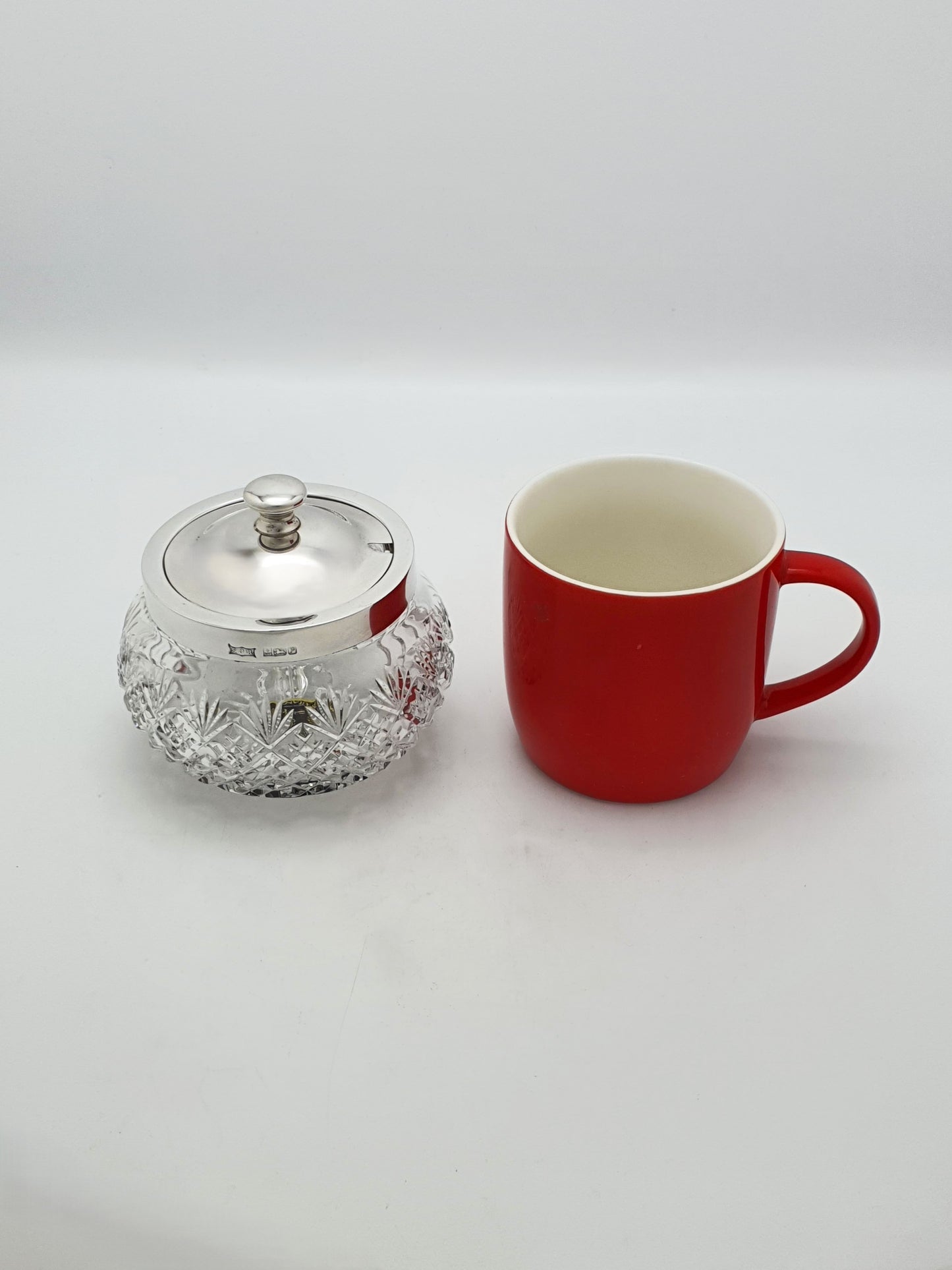 Lovely Pair Of Cut Glass Preserve Jars With Sterling Silver Lids And Collars - 1989