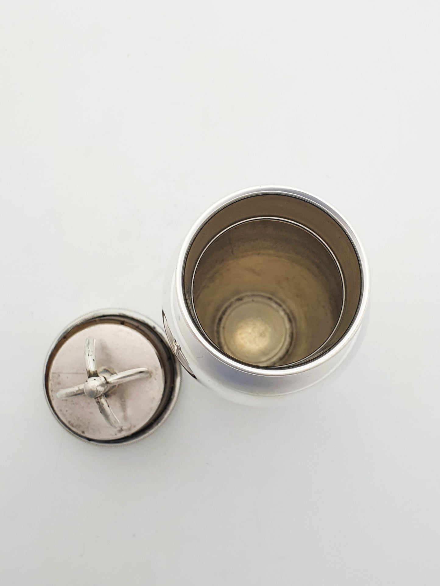 Unusual Art Deco Silver Plated Bachelor Cocktail Shaker with Ice Breaker – circa 1925