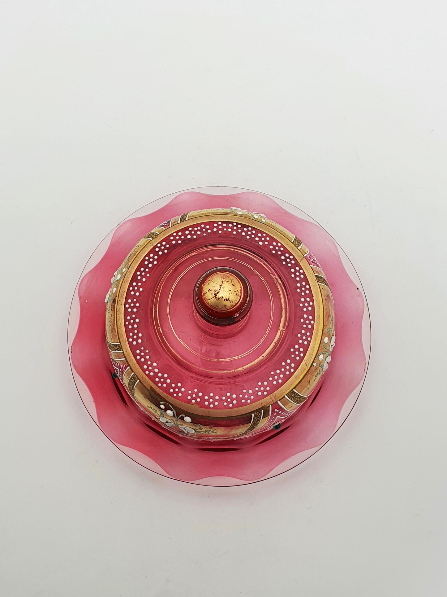 Small Antique Continental Cranberry Glass Covered Cheese Dish – circa 1900
