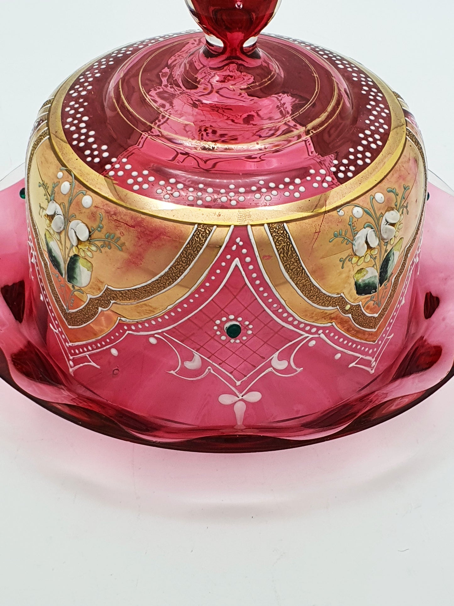 Small Antique Continental Cranberry Glass Covered Cheese Dish – circa 1900