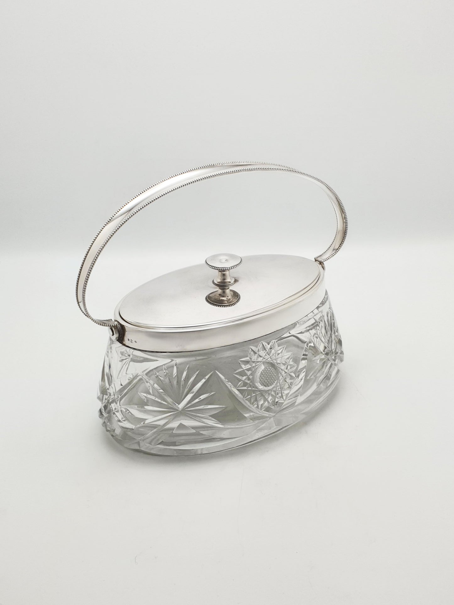 Nice Antique WMF Silver Plated Cut Glass Biscuit Box With Handle – circa 1900