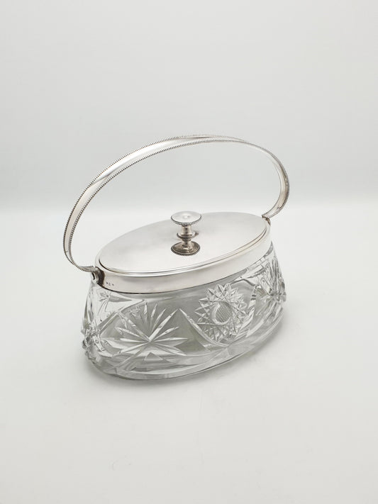 Nice Antique WMF Silver Plated Cut Glass Biscuit Box With Handle – circa 1900