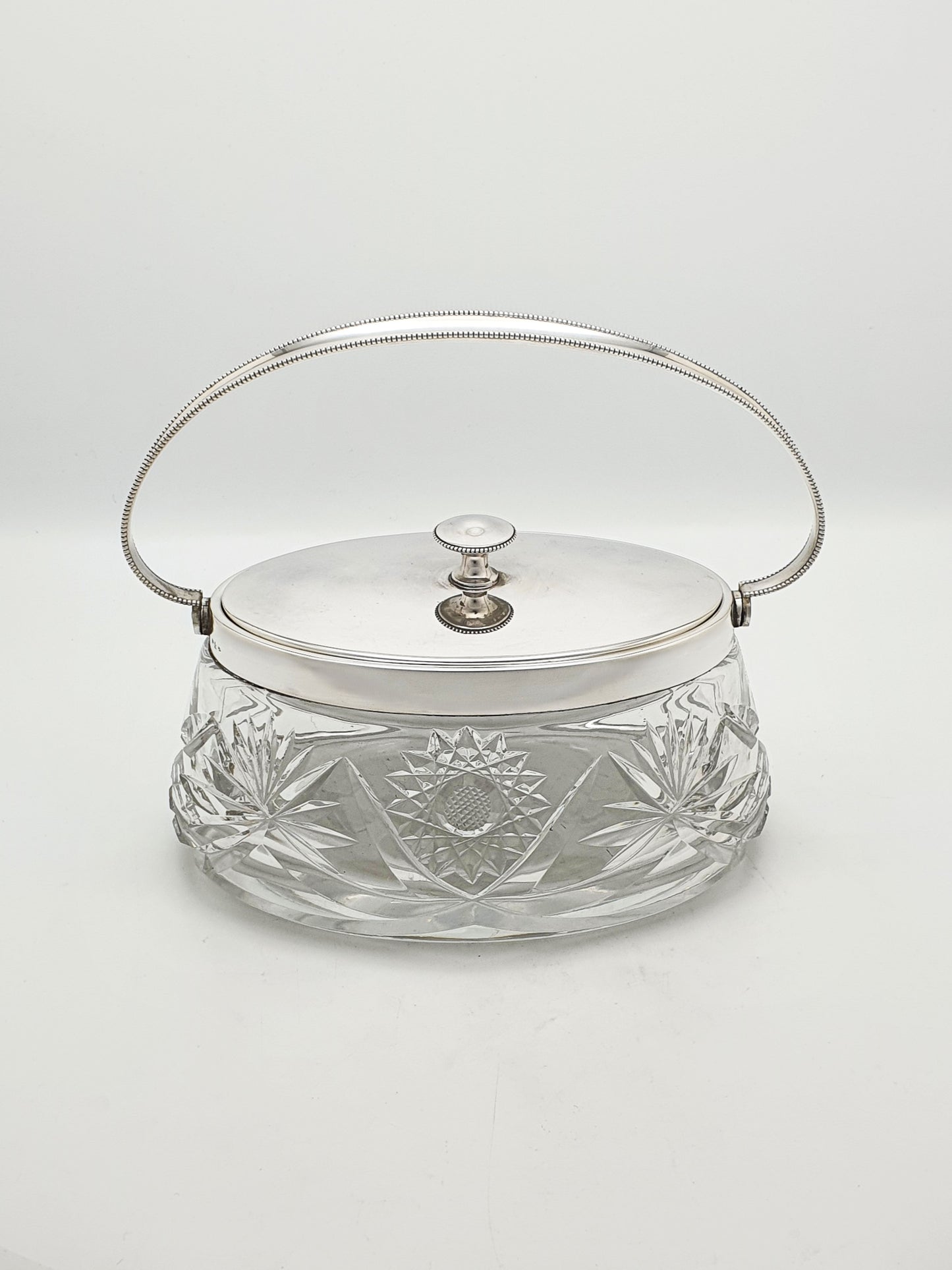 Nice Antique WMF Silver Plated Cut Glass Biscuit Box With Handle – circa 1900