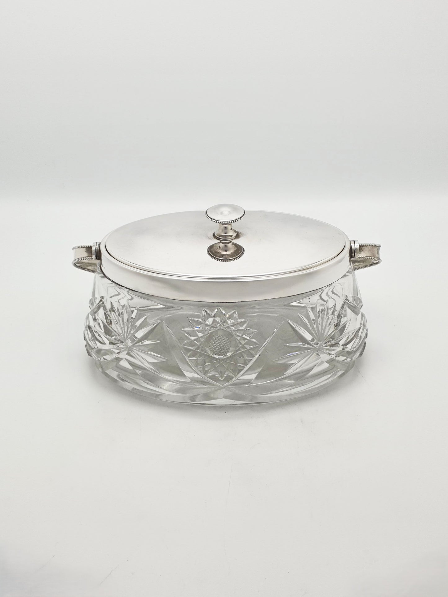 Nice Antique WMF Silver Plated Cut Glass Biscuit Box With Handle – circa 1900