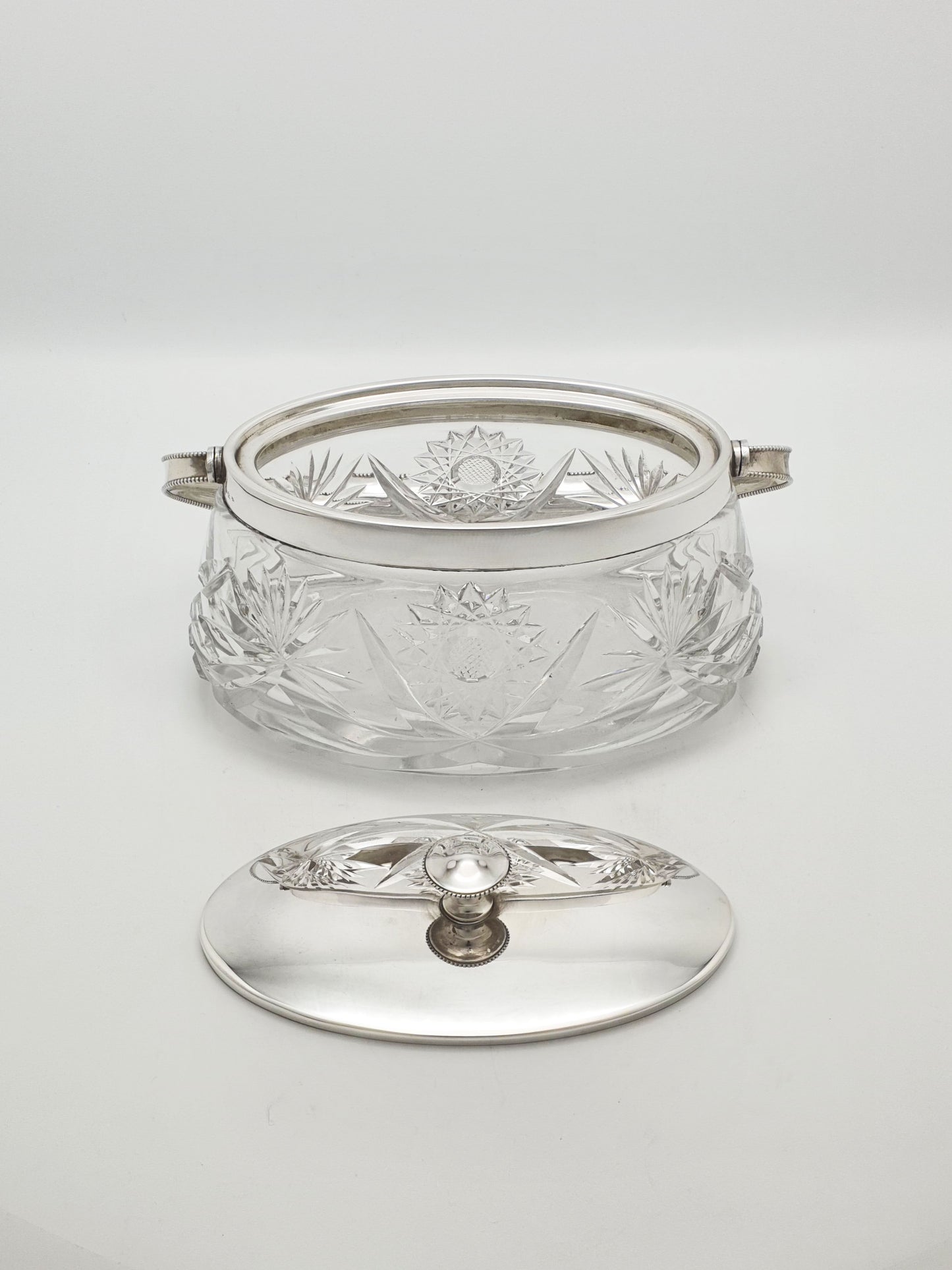 Nice Antique WMF Silver Plated Cut Glass Biscuit Box With Handle – circa 1900