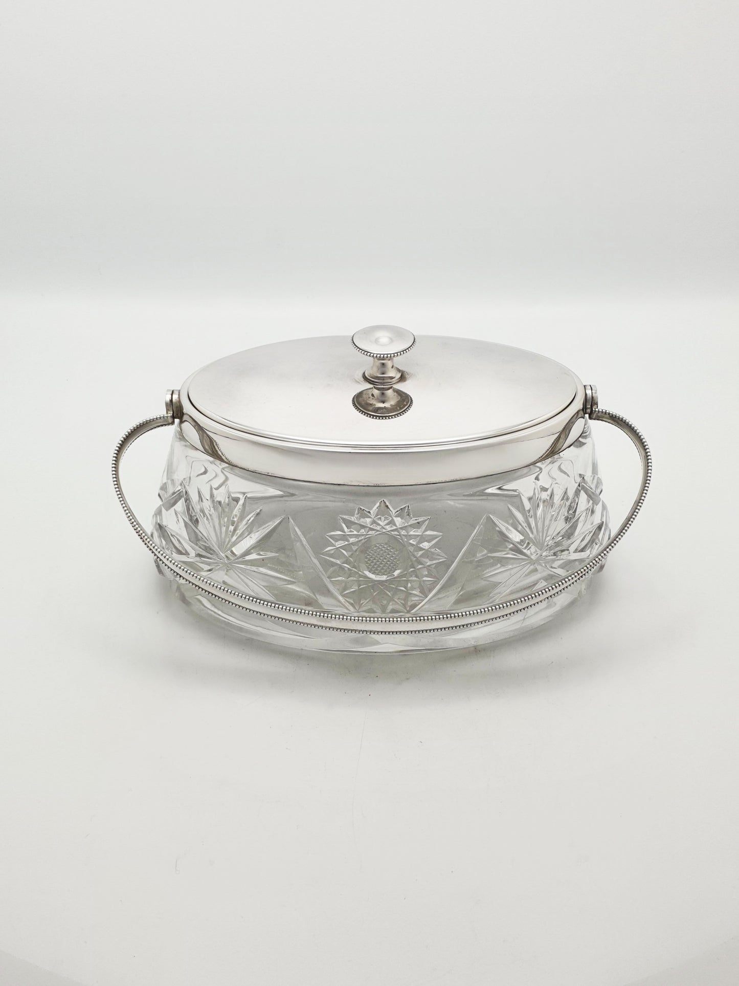 Nice Antique WMF Silver Plated Cut Glass Biscuit Box With Handle – circa 1900