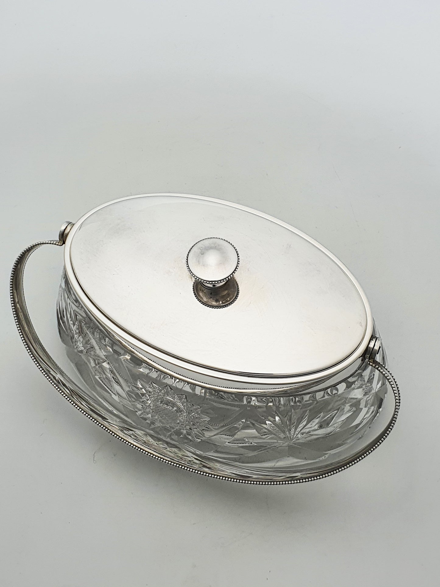 Nice Antique WMF Silver Plated Cut Glass Biscuit Box With Handle – circa 1900