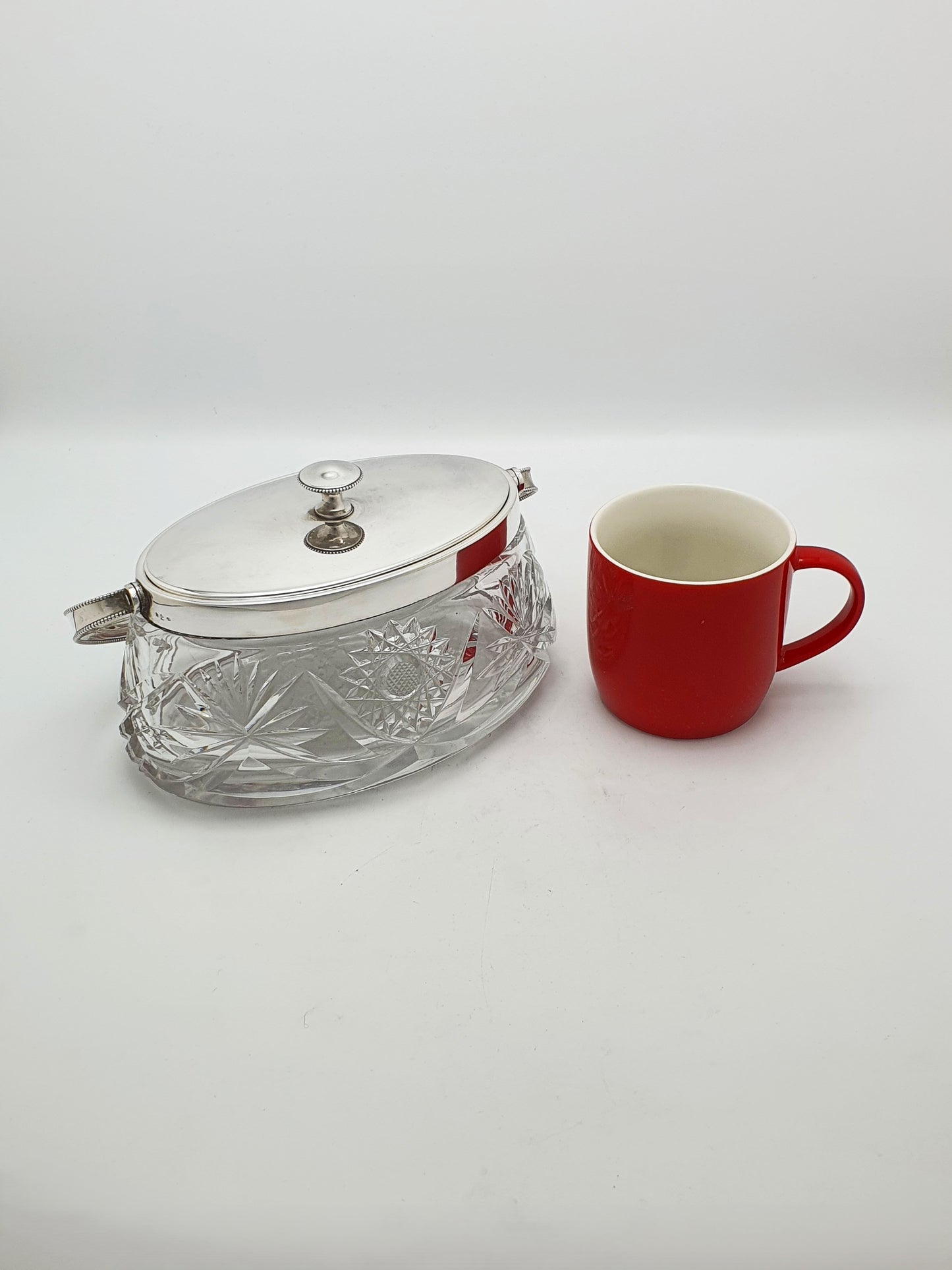 Nice Antique WMF Silver Plated Cut Glass Biscuit Box With Handle – circa 1900