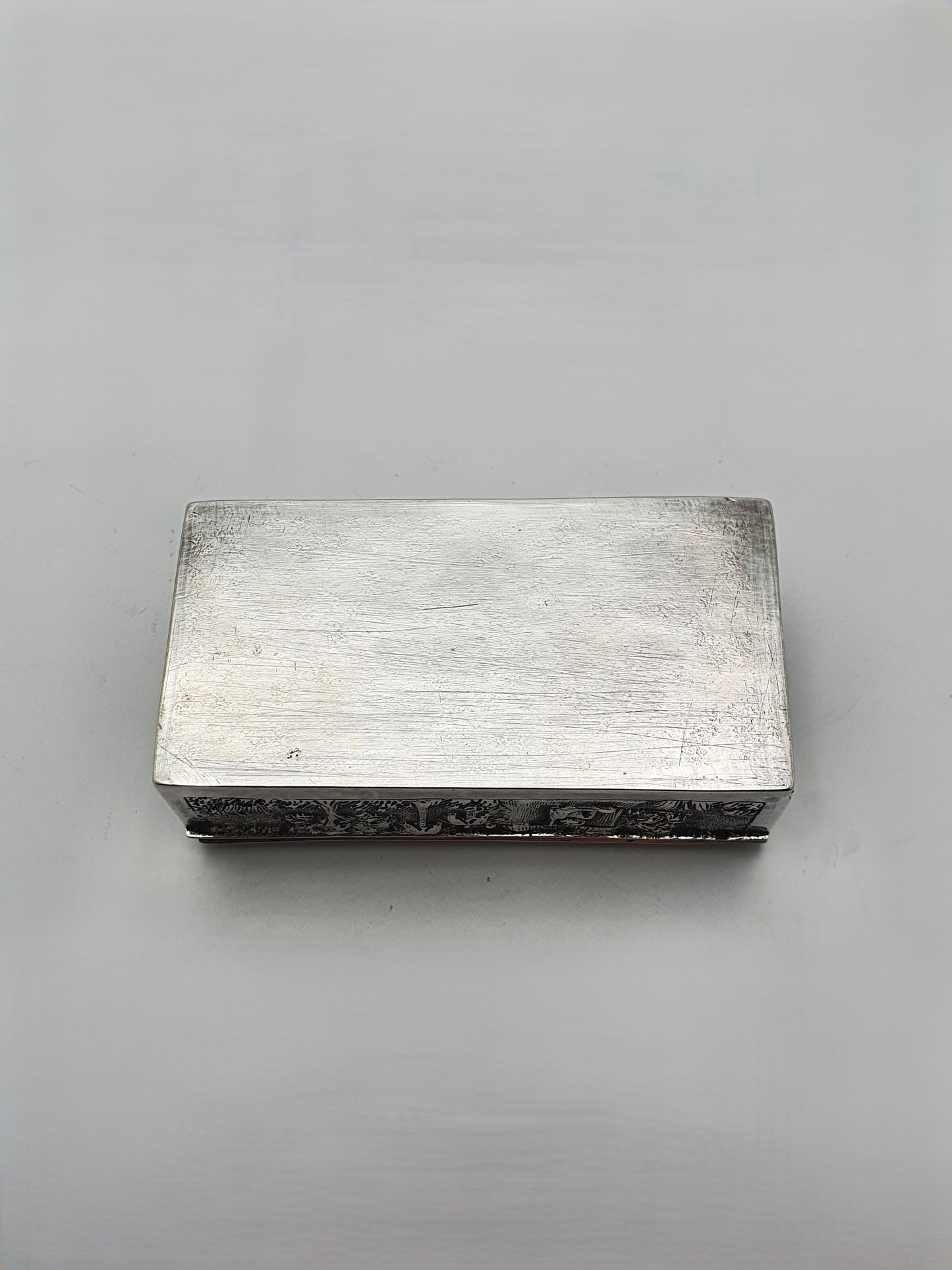 Antique Indian Silver Village Scene Repoussé Rectangular Trinket Box – circa 1900