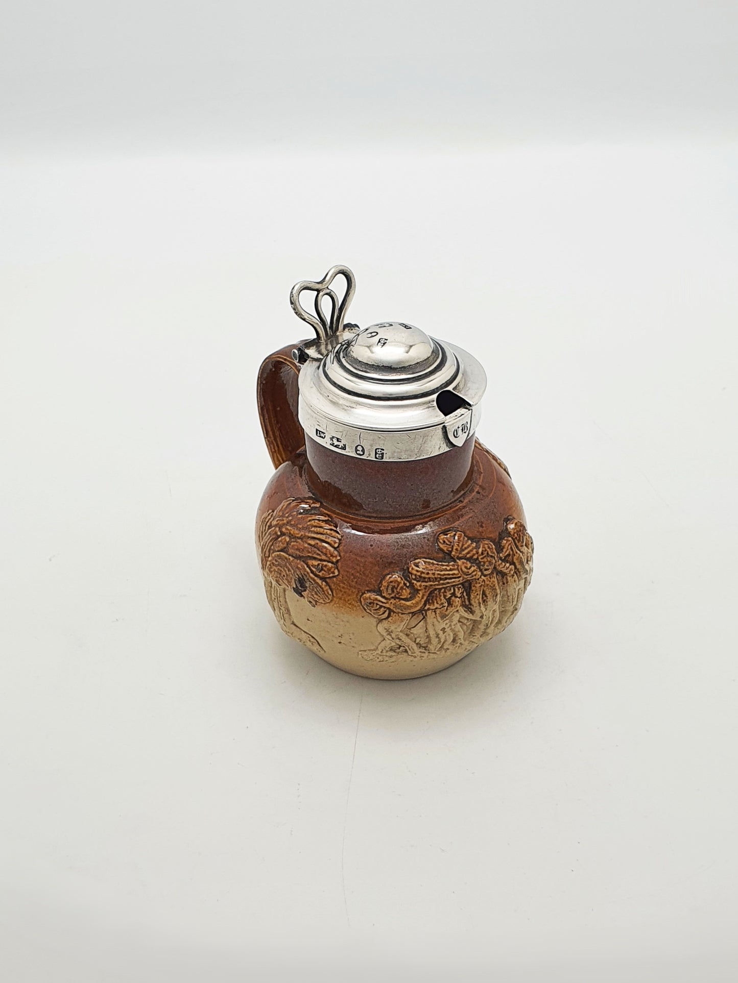 Antique Georgian Stoneware Jug With Sterling Silver Collar & Hinged Lid –  1828