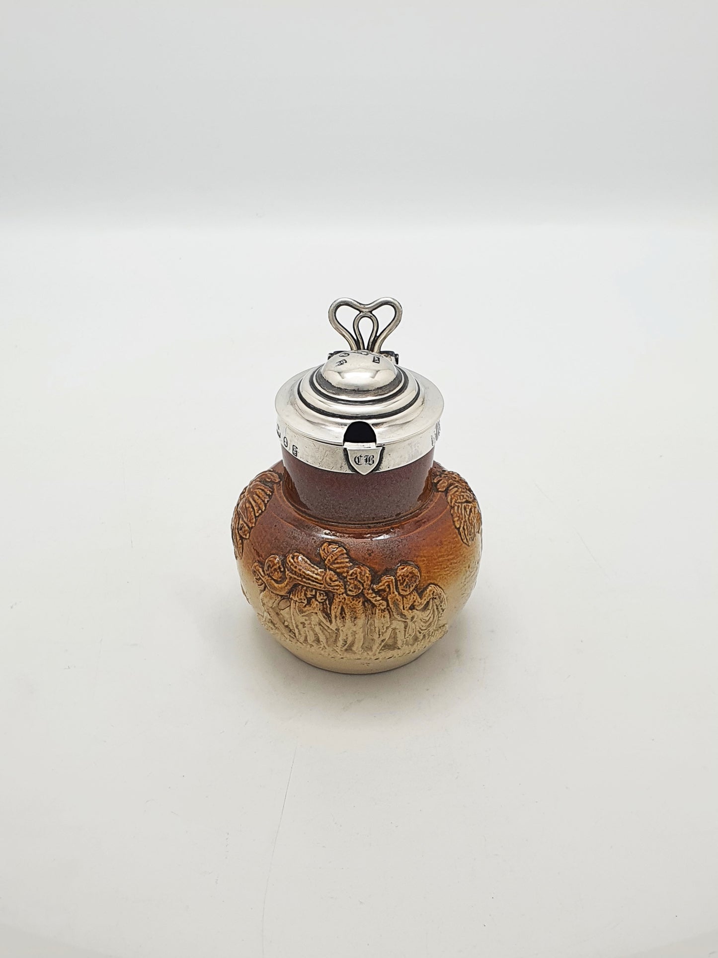 Antique Georgian Stoneware Jug With Sterling Silver Collar & Hinged Lid –  1828