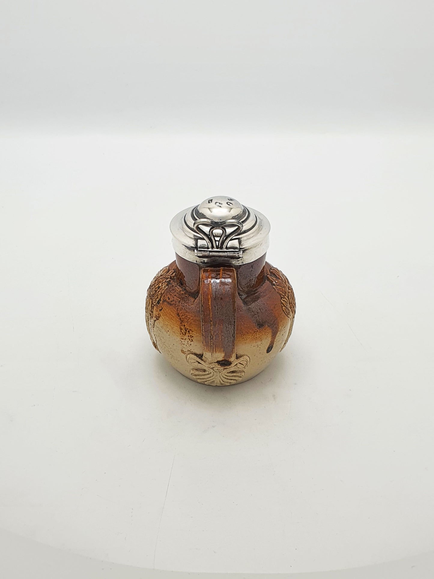 Antique Georgian Stoneware Jug With Sterling Silver Collar & Hinged Lid –  1828