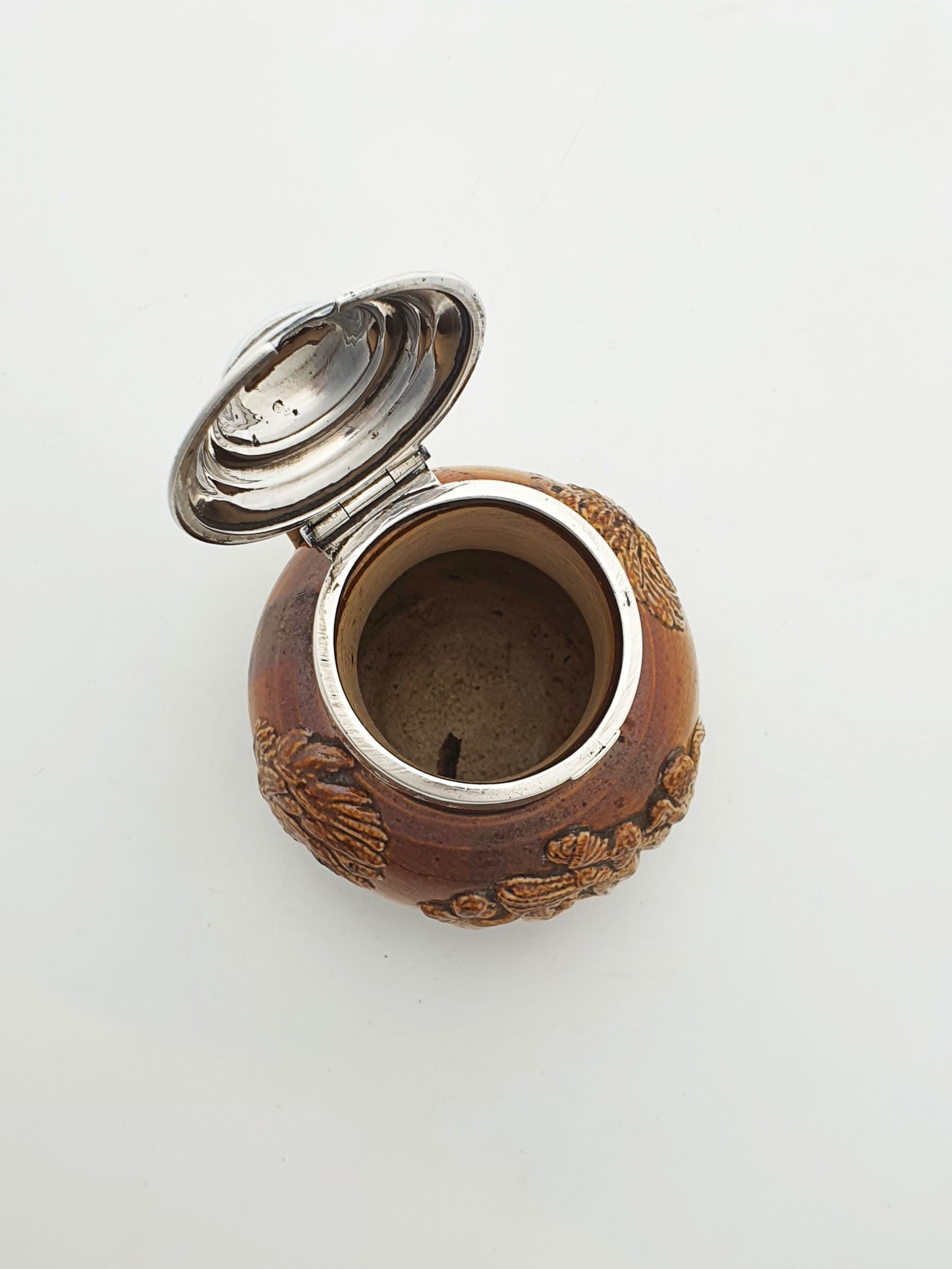 Antique Georgian Stoneware Jug With Sterling Silver Collar & Hinged Lid –  1828