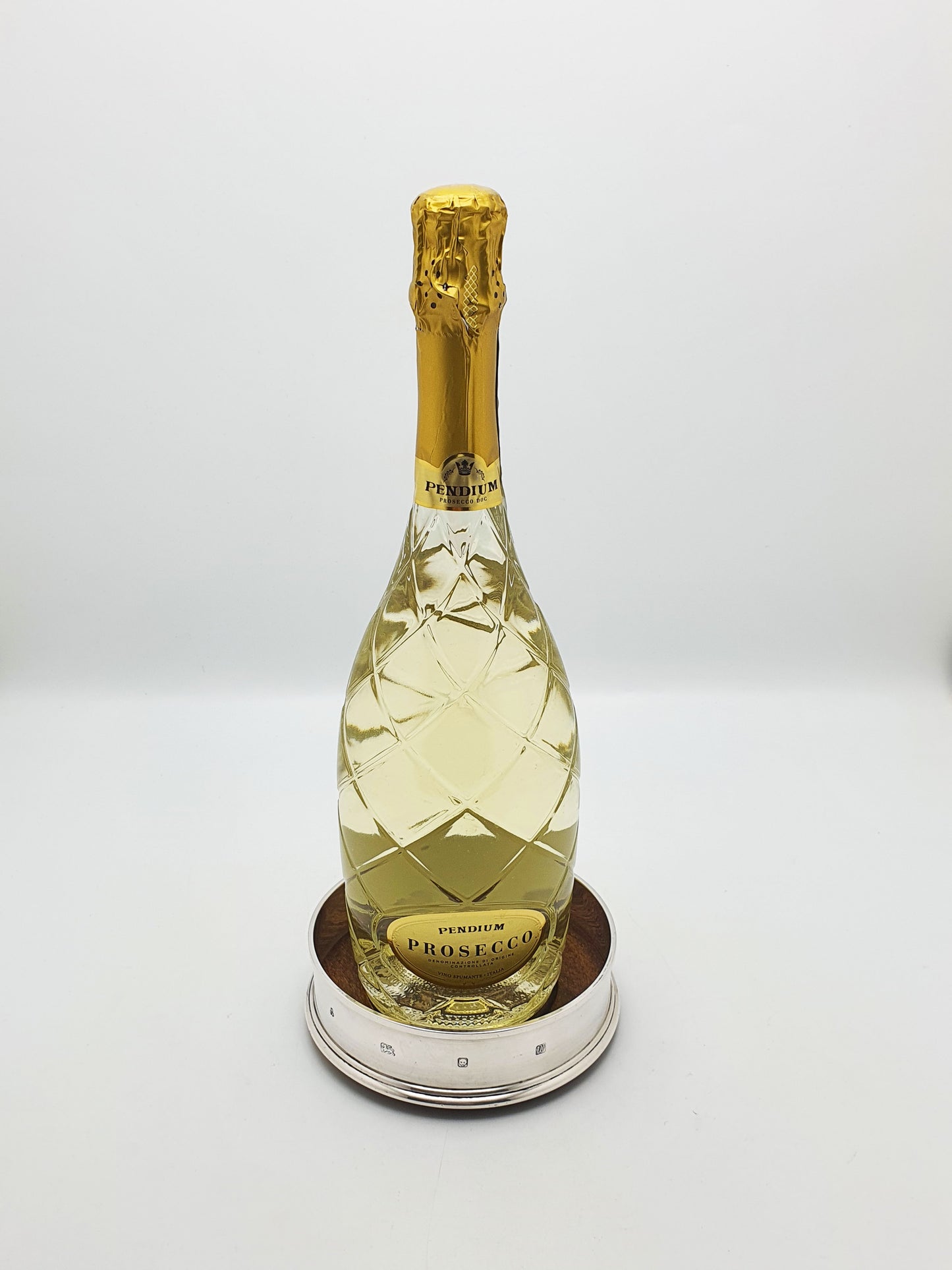 Pair Of Vintage Sterling Silver And Turned Wood Wine Bottle Coasters – London, 1996