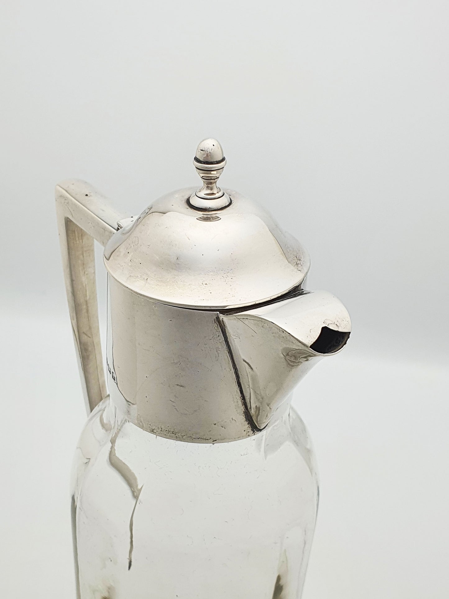 Splendid Antique Edwardian Sterling Silver Mounted Glass Claret Jug - 1910