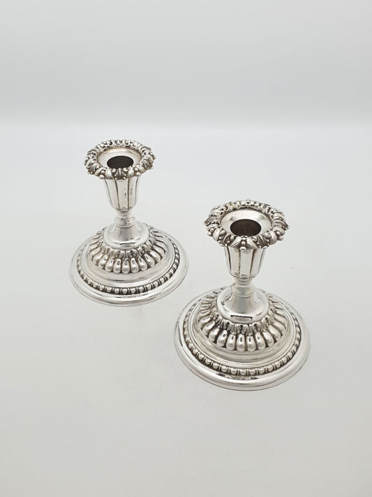 Pair of Antique Edwardian Silver Plated Low Candlesticks – circa 1905