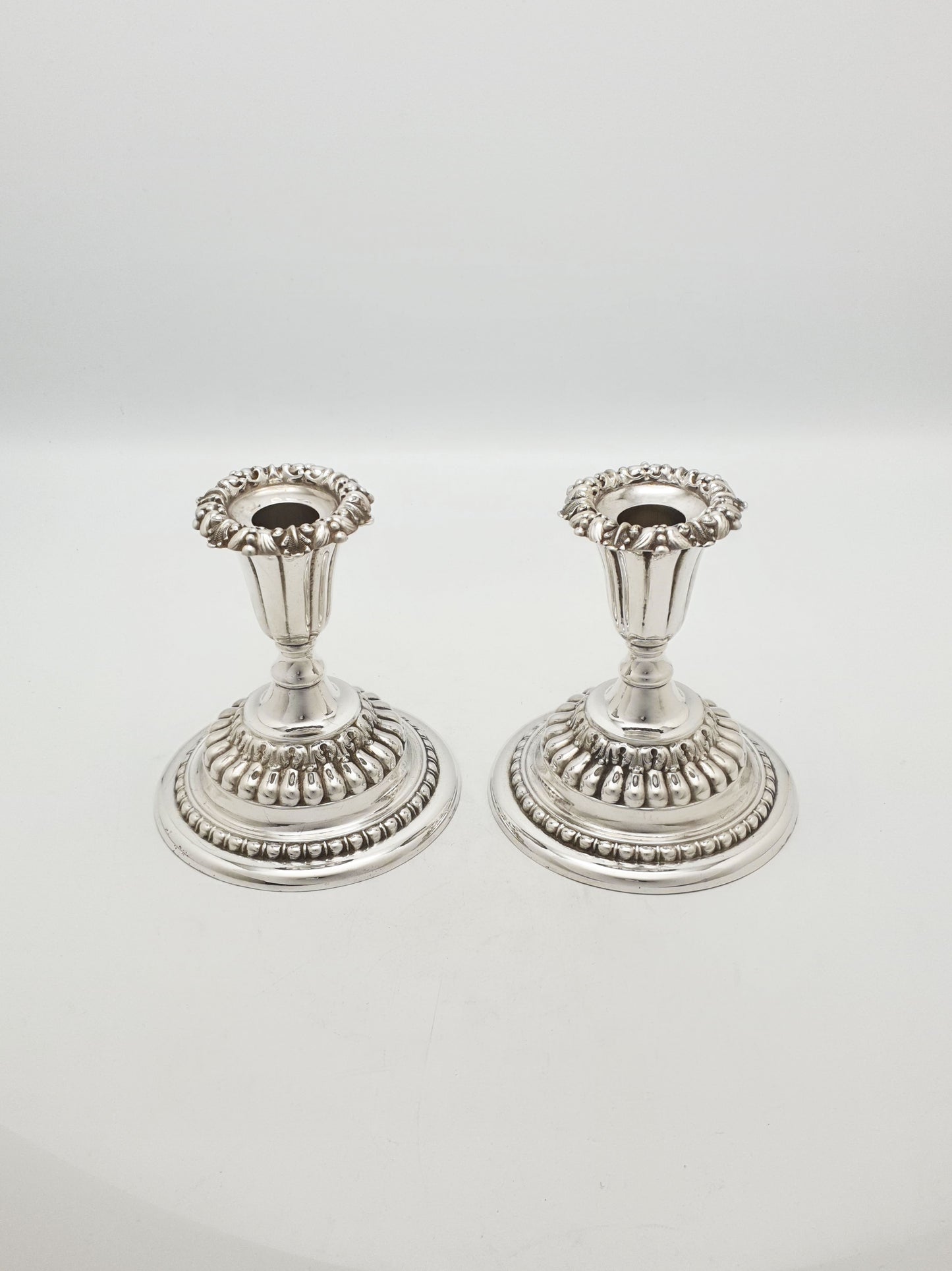 Pair of Antique Edwardian Silver Plated Low Candlesticks – circa 1905