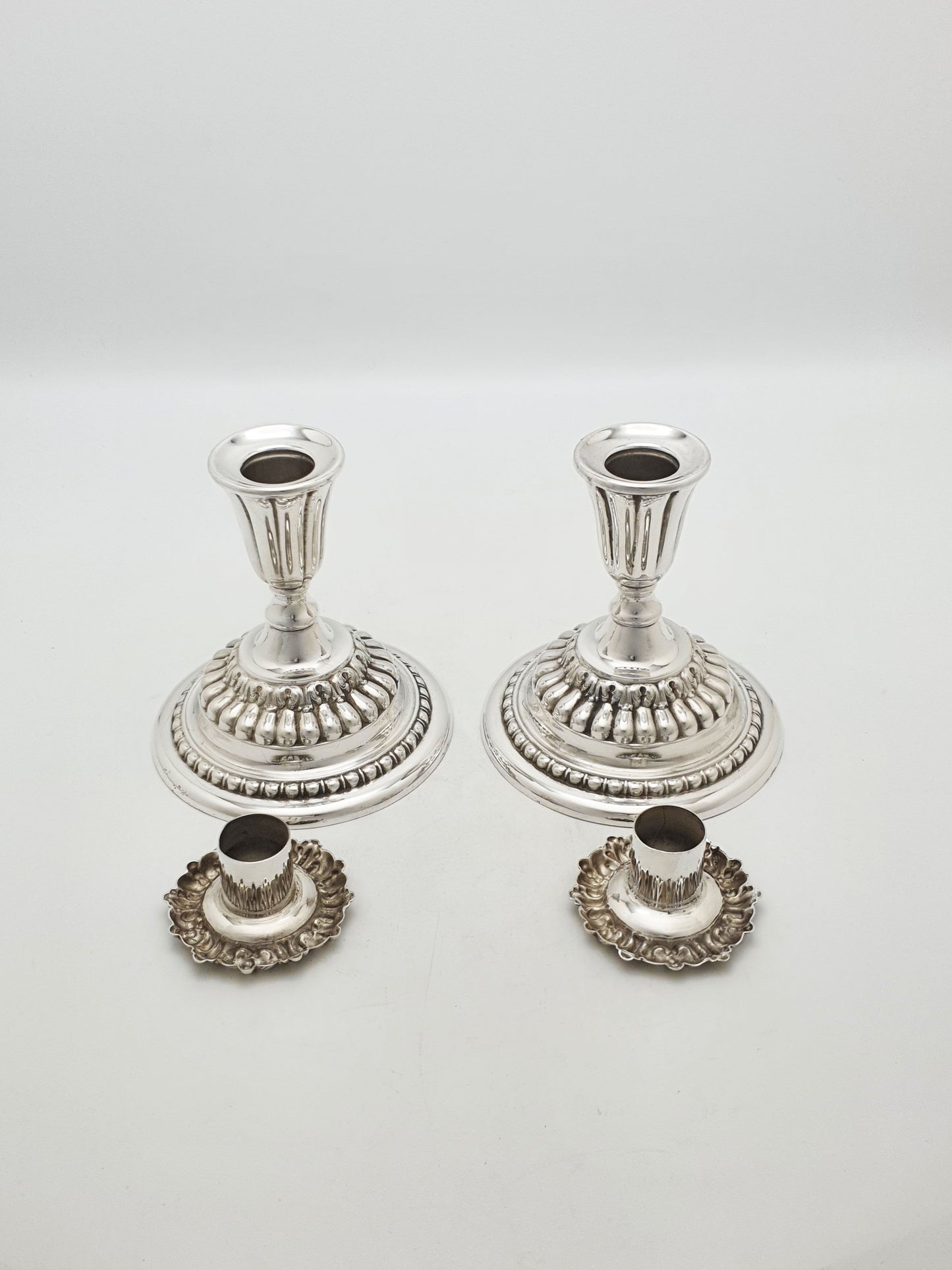 Pair of Antique Edwardian Silver Plated Low Candlesticks – circa 1905
