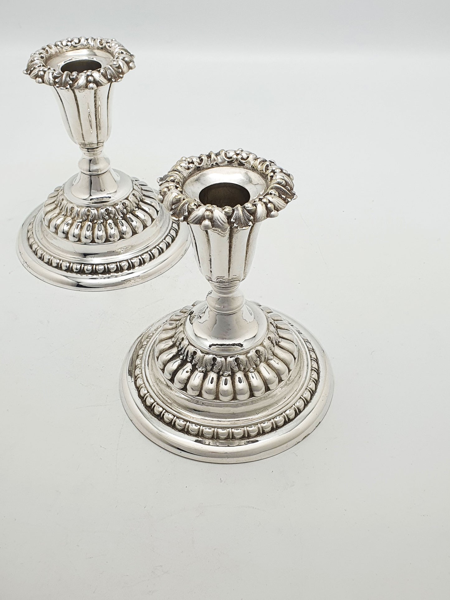 Pair of Antique Edwardian Silver Plated Low Candlesticks – circa 1905