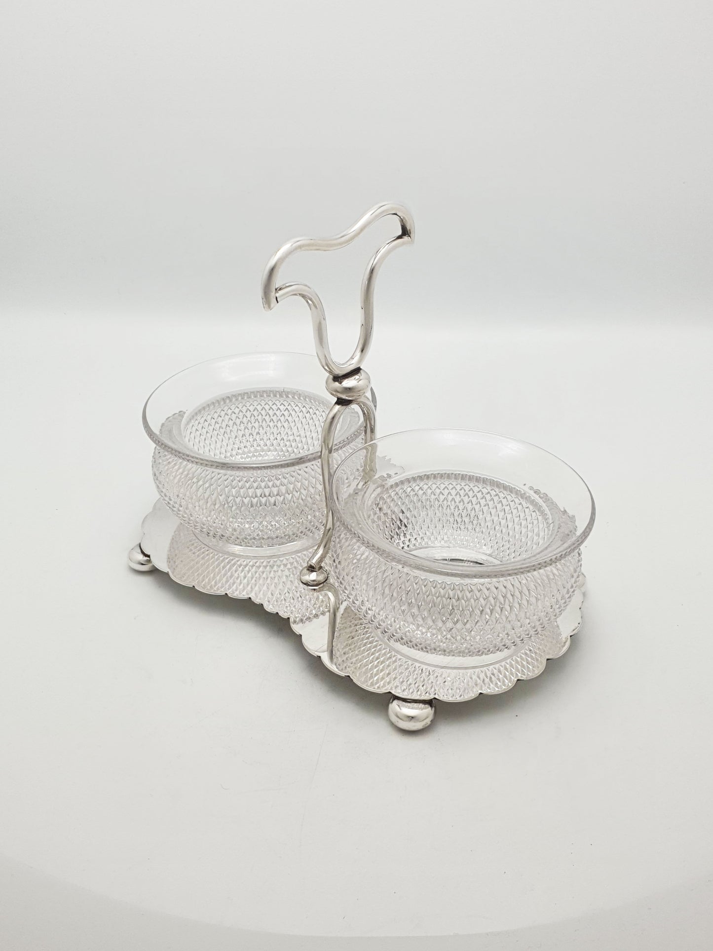 Antique Silver Plated Condiment Stand With Twin Glass Bowls – circa 1920