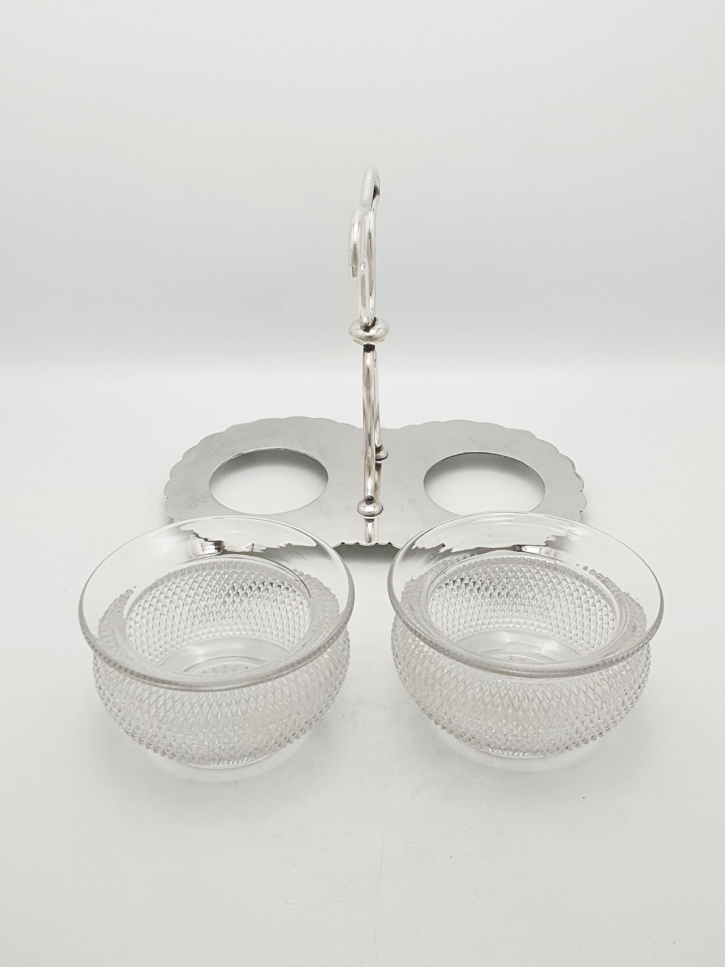 Antique Silver Plated Condiment Stand With Twin Glass Bowls – circa 1920