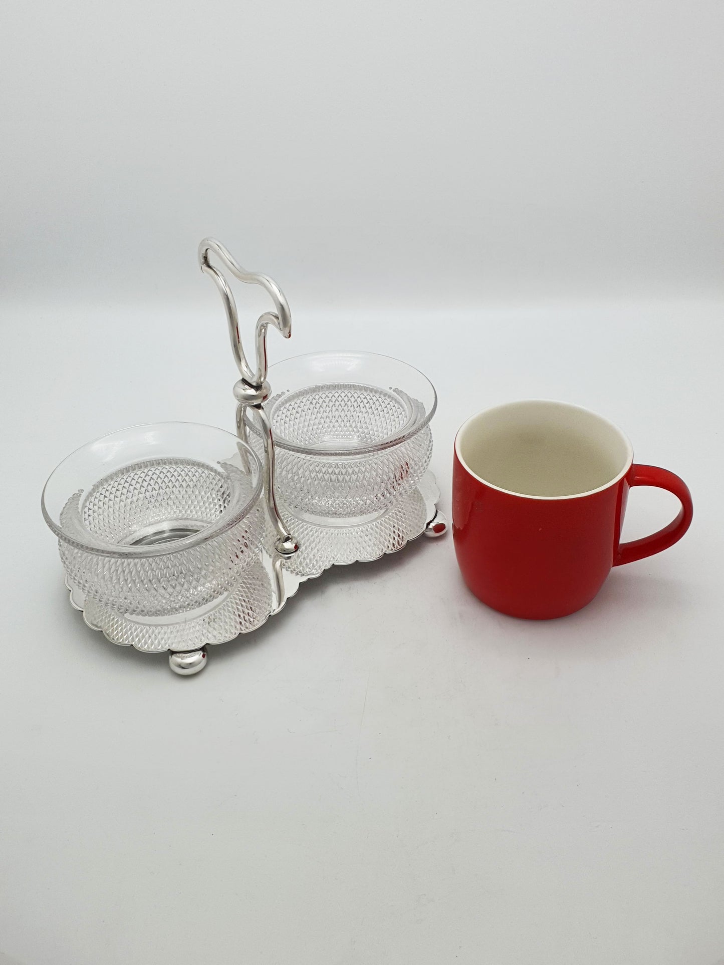 Antique Silver Plated Condiment Stand With Twin Glass Bowls – circa 1920