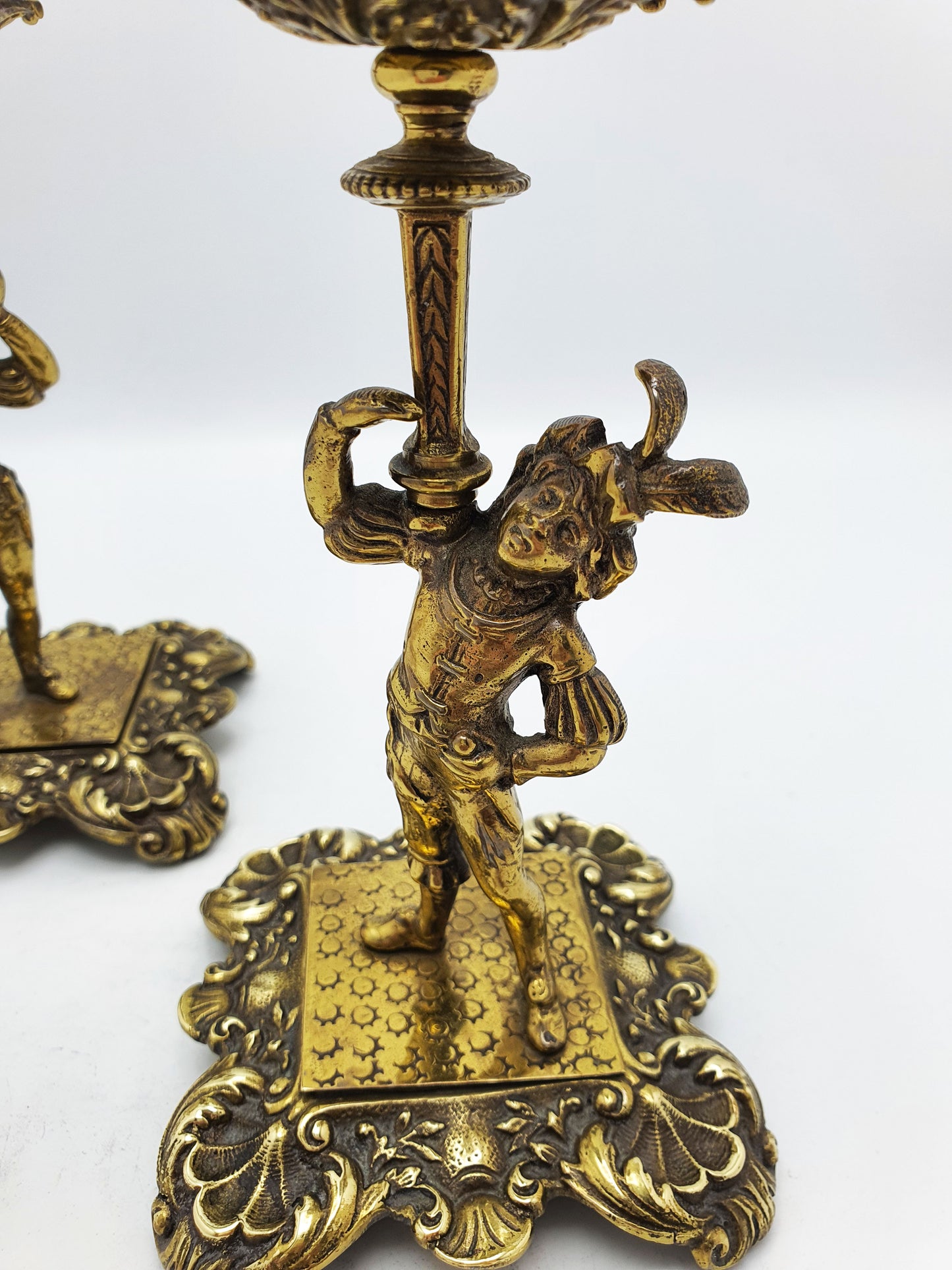 Fantastic Pair of Antique Victorian Brass Figural Candlesticks – circa 1880